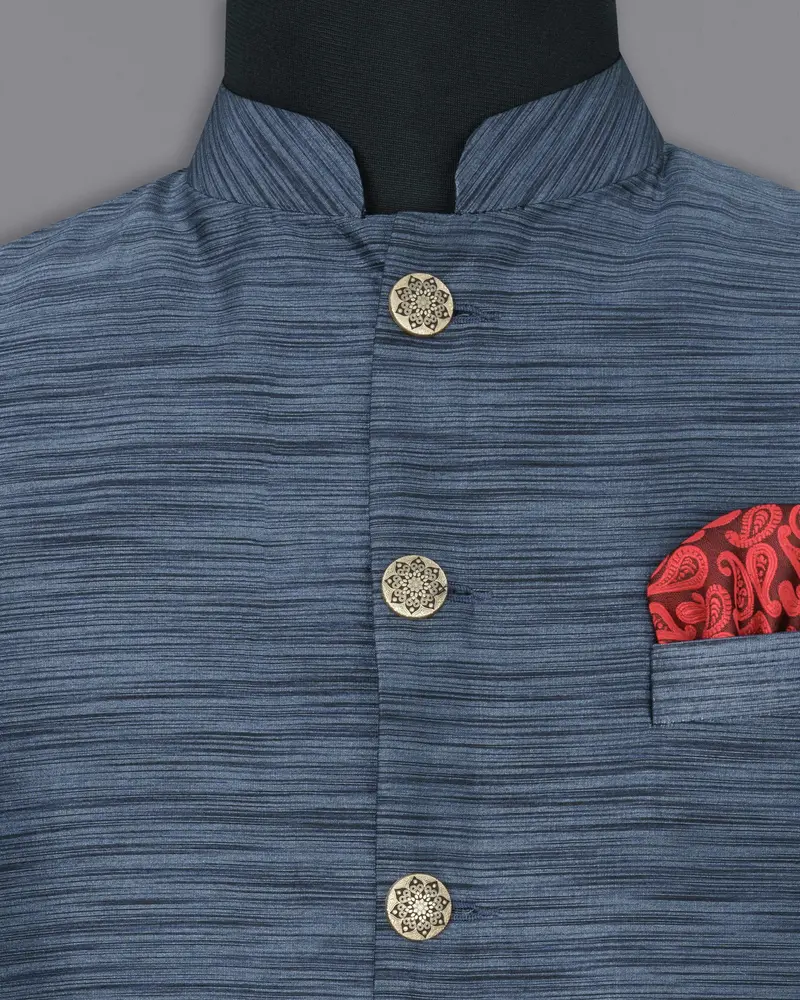 Lynch Blue Textured Nehru Jacket 5