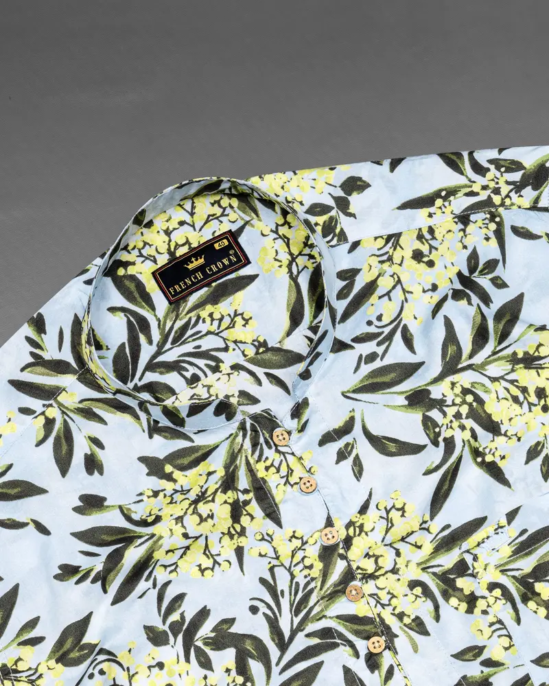 Mabel Blue Leaves Printed Premium Cotton Kurta Shirt 5
