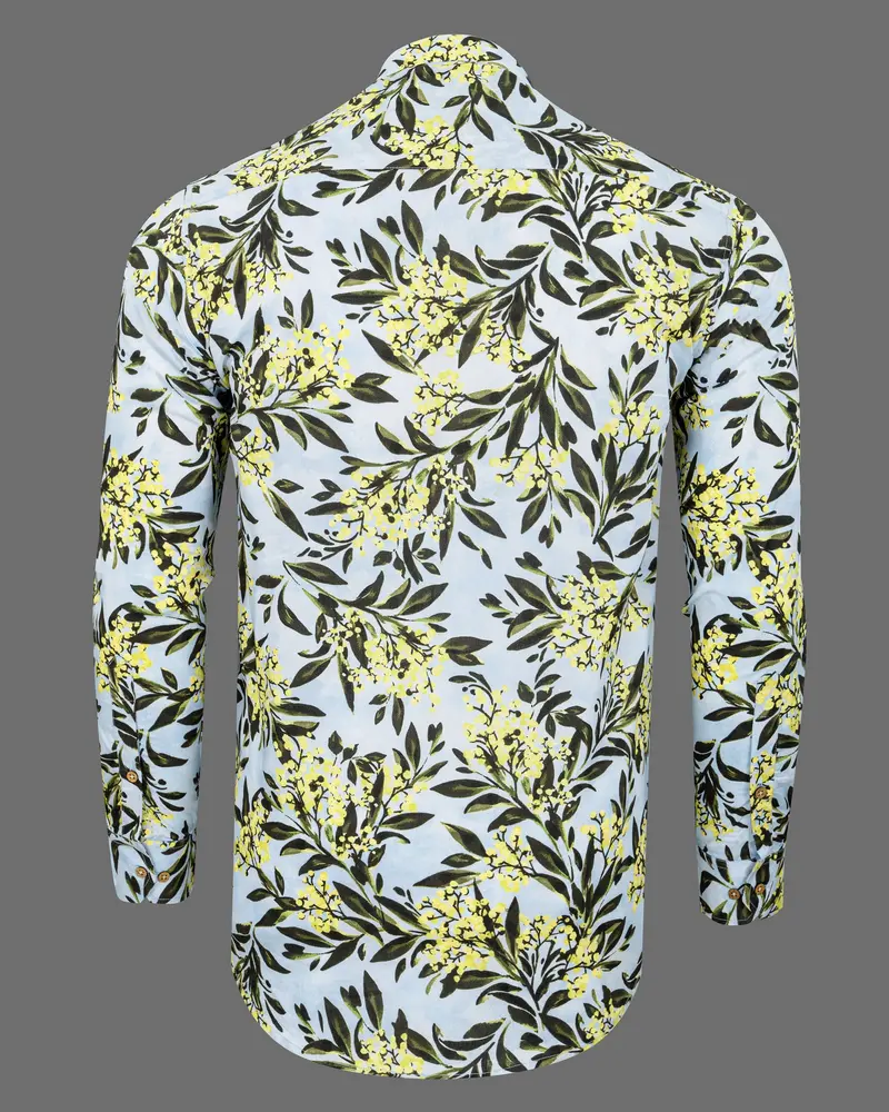 Mabel Blue Leaves Printed Premium Cotton Kurta Shirt 7