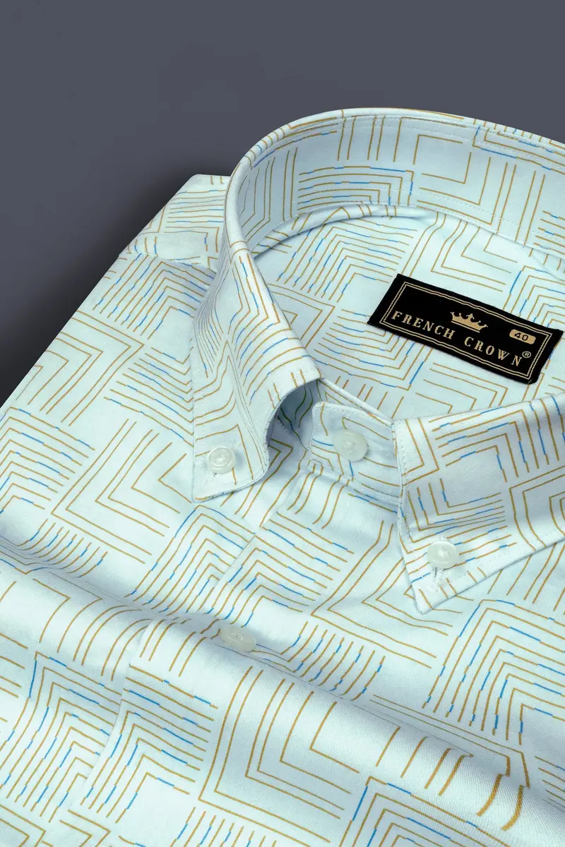 Mable Blue With Brandy Brown Abstract Lines Printed Subtle Sheen Super Soft Premium Cotton Shirt 1