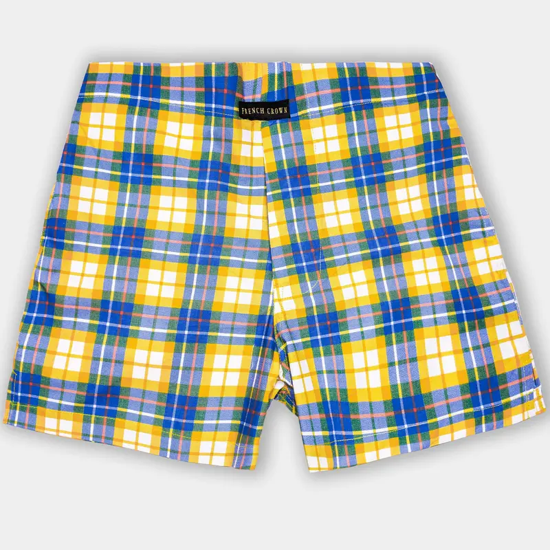 Macaroni Yellow And Mariner Blue Plaid Premium Giza Cotton Boxer 1