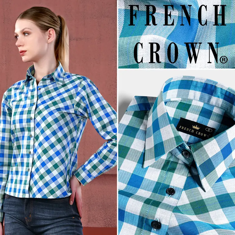 Mackerel Blue And Solitude Gray Checkered Herringbone Shirt 1
