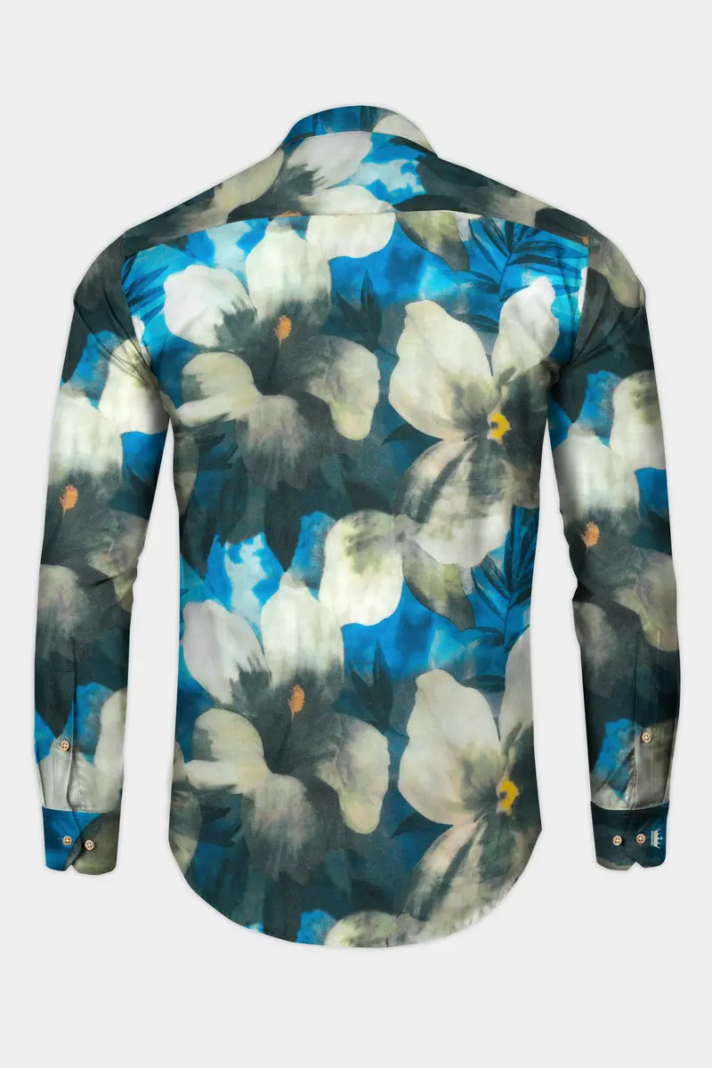 Mackerel Blue Floral Printed Premium Cotton Kurta Shirt 6
