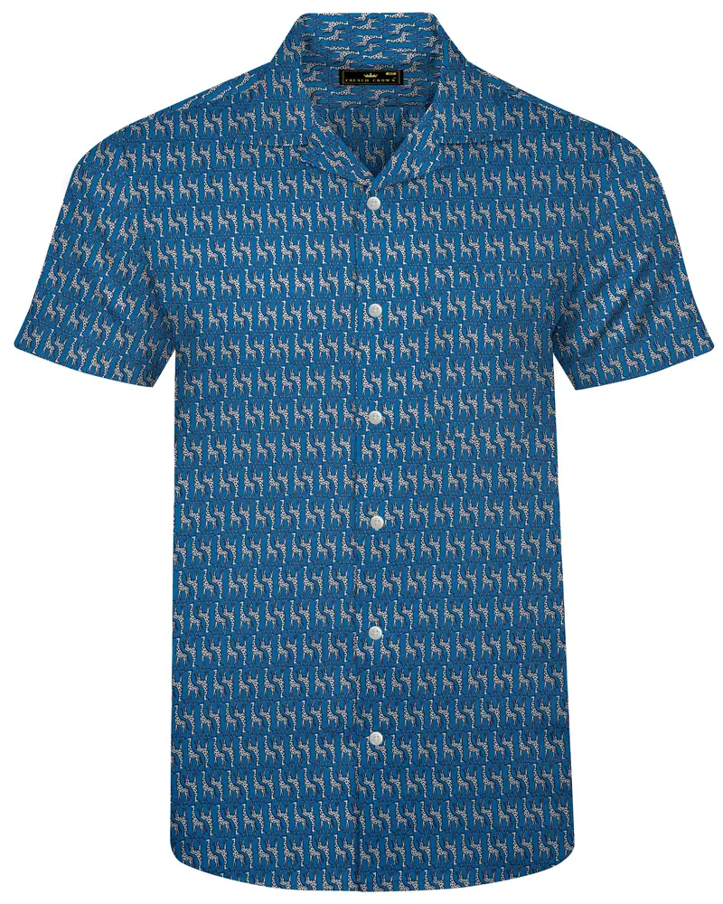 Mackerel Blue Giraffe Printed Super Soft Premium Cotton Shirt 1