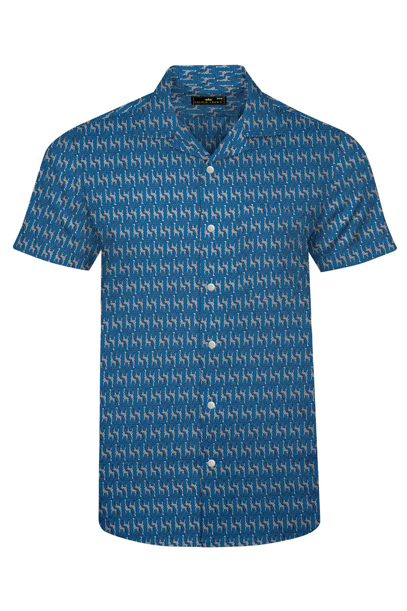 Mackerel Blue Giraffe Printed Super Soft Premium Cotton Shirt 2