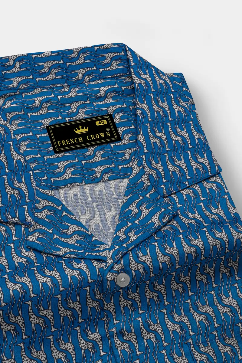 Mackerel Blue Giraffe Printed Super Soft Premium Cotton Shirt 3