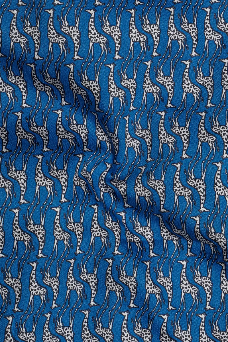 Mackerel Blue Giraffe Printed Super Soft Premium Cotton Shirt 4