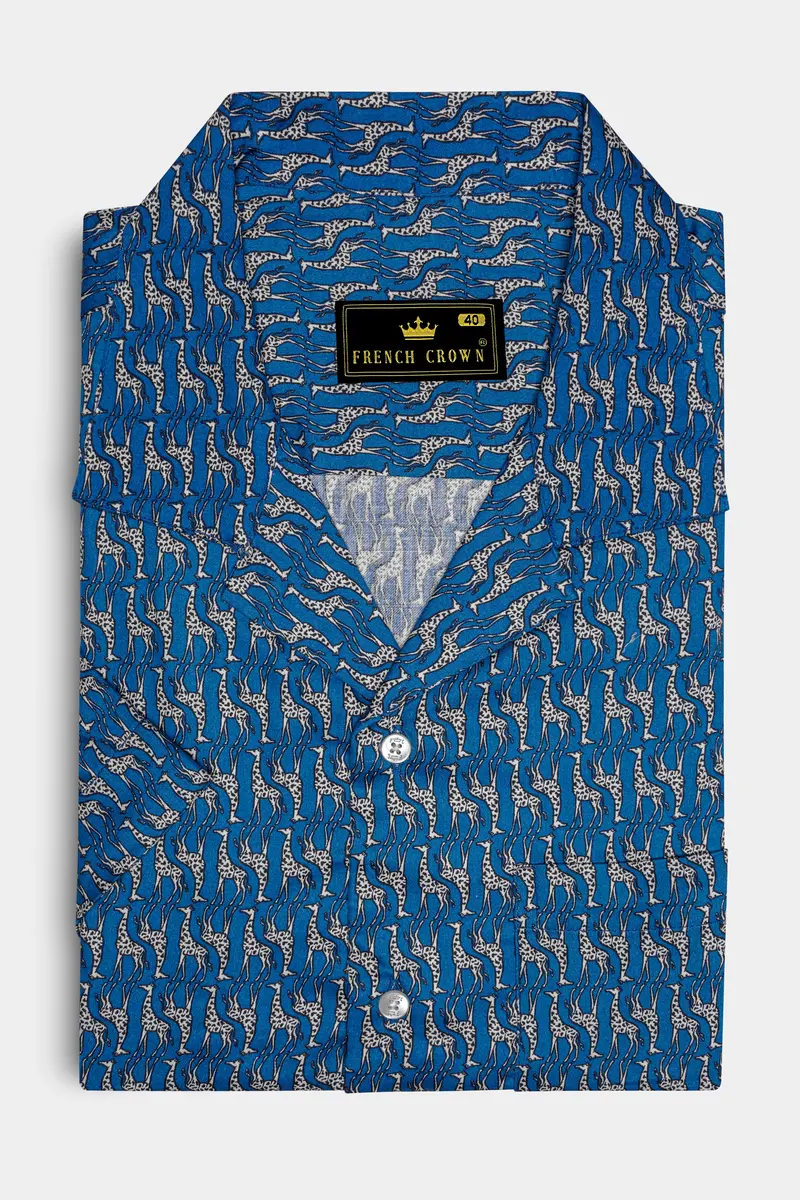 Mackerel Blue Giraffe Printed Super Soft Premium Cotton Shirt 5
