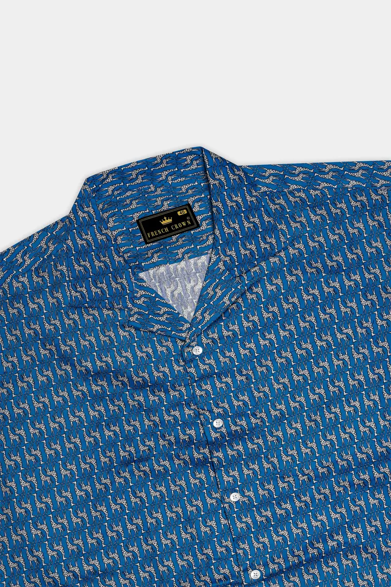 Mackerel Blue Giraffe Printed Super Soft Premium Cotton Shirt 6