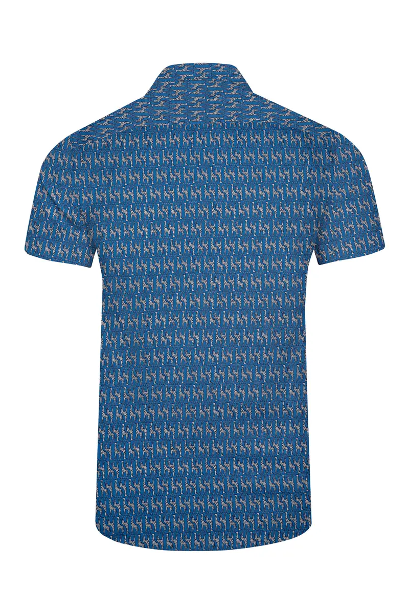 Mackerel Blue Giraffe Printed Super Soft Premium Cotton Shirt 7