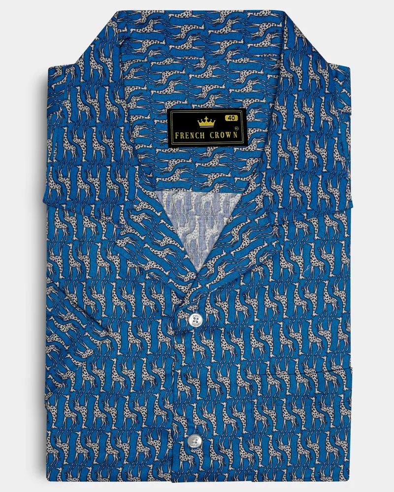 Mackerel Blue Giraffe Printed Super Soft Premium Cotton Shirt 8