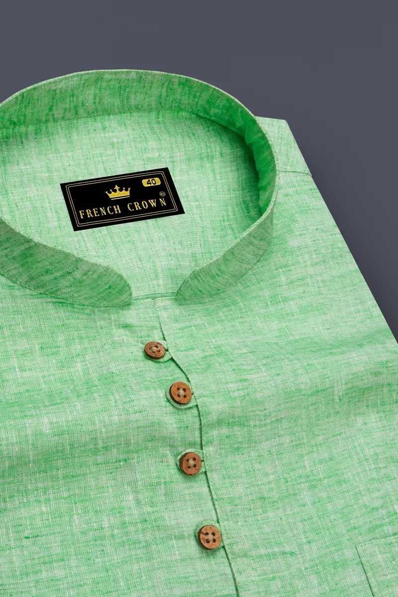 Madang Green Luxurious Linen Kurta Shirt 4