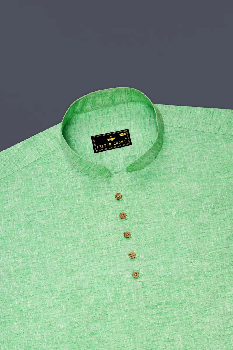 Madang Green Luxurious Linen Kurta Shirt 5