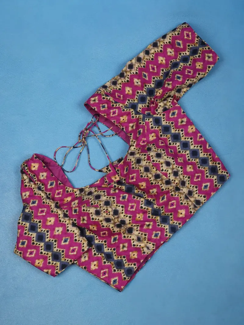 Magenta Geometric Design Cotton Readymade Blouse 1