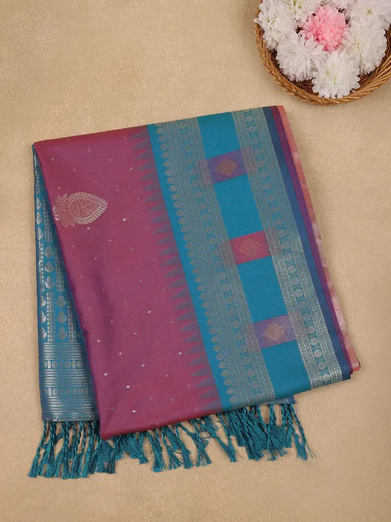 Magenta Paisley Design Tissue Saree 1