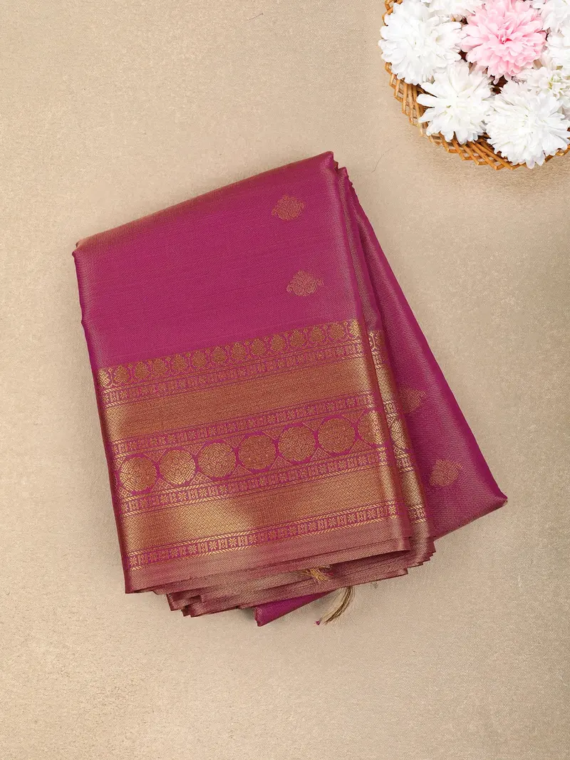 Magenta Pink Paisley Butta Zari Woven Design Tissue Designer Saree With Zari Border 1