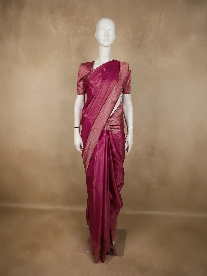 Magenta Pink Solid Woven Design Pure Kanchipuram Silk Saree With Zari Border 1