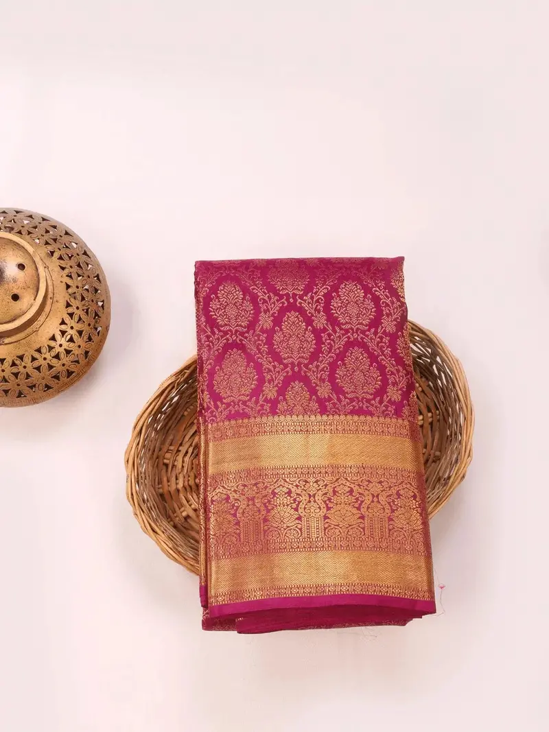 Magenta Pure Kanchipuram Bridal Silk Saree With Zari Brocade On The Body And Zari Border 1