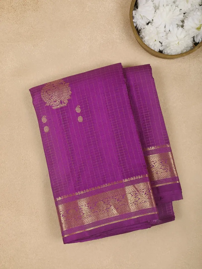 Magenta Purple Annapakshi Motif Pure Kanchipuram Silk Saree 1