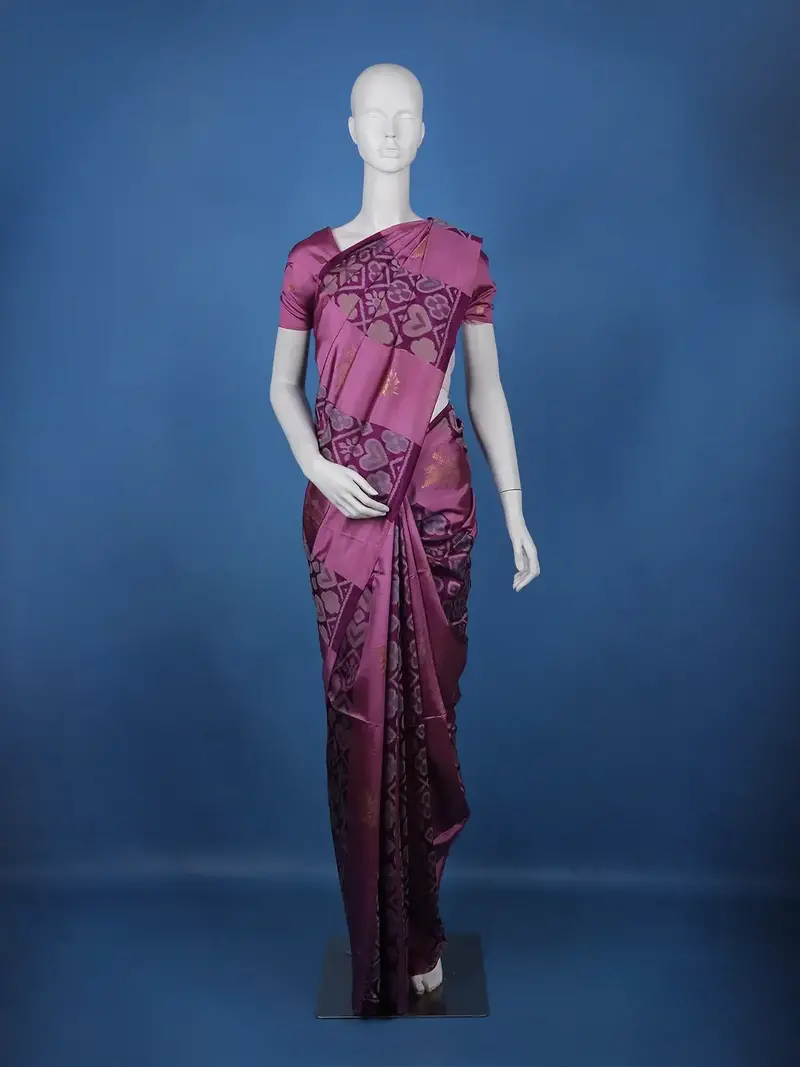 Magenta Purple Floral Design Semi Tissue Saree 1