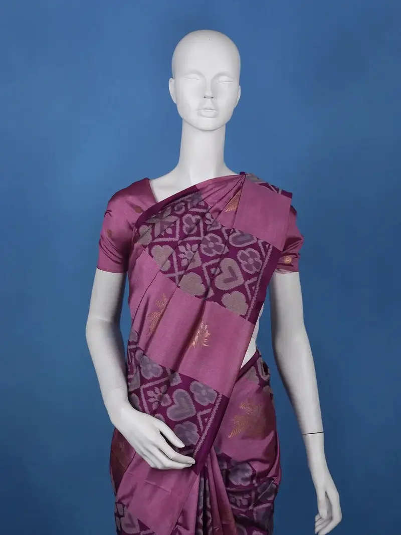 Magenta Purple Floral Design Semi Tissue Saree 2
