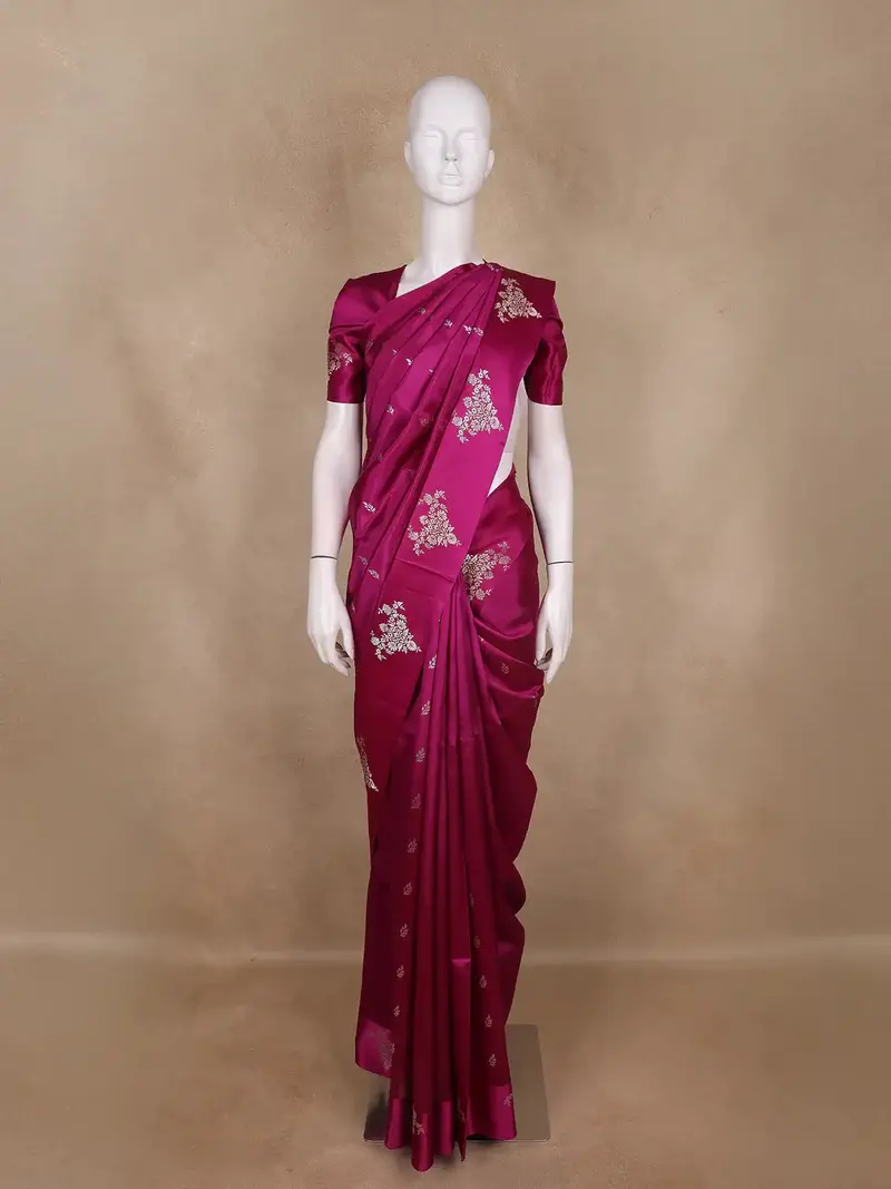 Magenta Purple Floral Woven Design Pure Banarasi Silk Saree 1