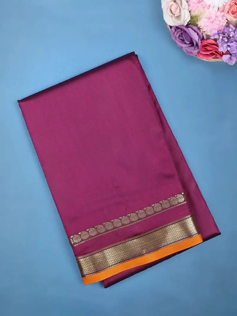 Magenta Purple With Gold Zari Border Soft Silk Saree 1