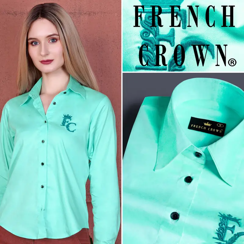 Magic Mint Blue Brand Acronym Embroidered Premium Cotton Designer Shirt 1