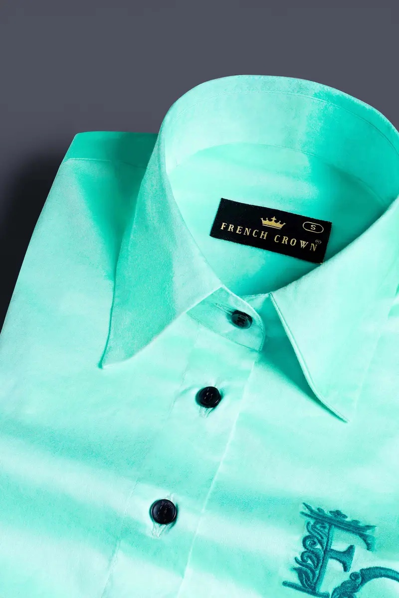Magic Mint Blue Brand Acronym Embroidered Premium Cotton Designer Shirt 4