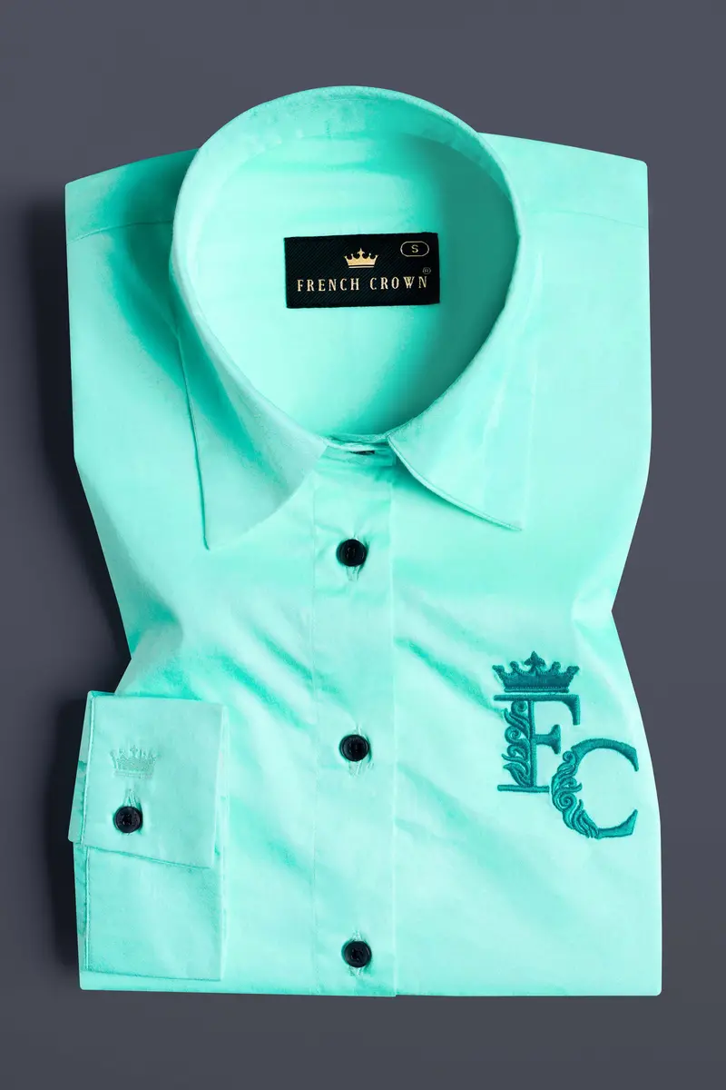 Magic Mint Blue Brand Acronym Embroidered Premium Cotton Designer Shirt 5