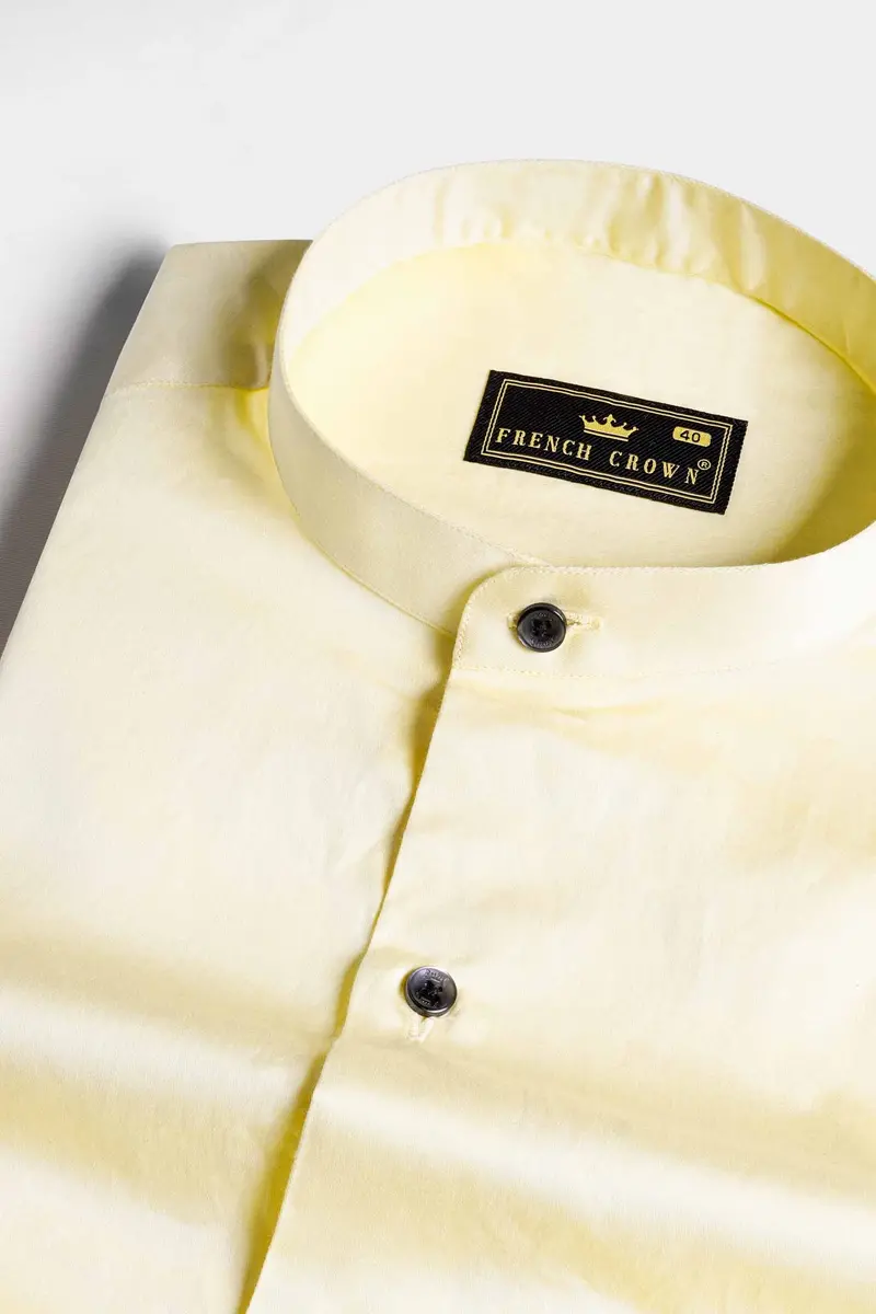 Maize Beige Subtle Sheen Super Soft Premium Cotton Mandarin Shirt 1