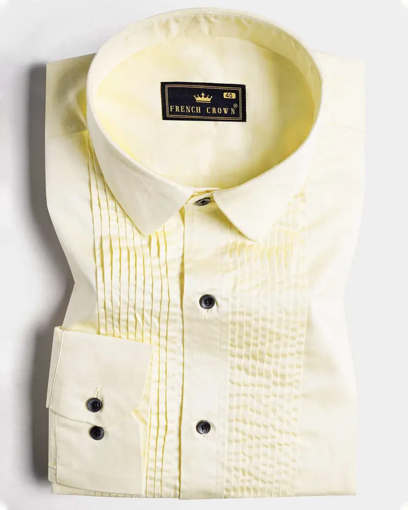 Maize Beige Subtle Sheen Super Soft Premium Cotton Tuxedo Shirt 1
