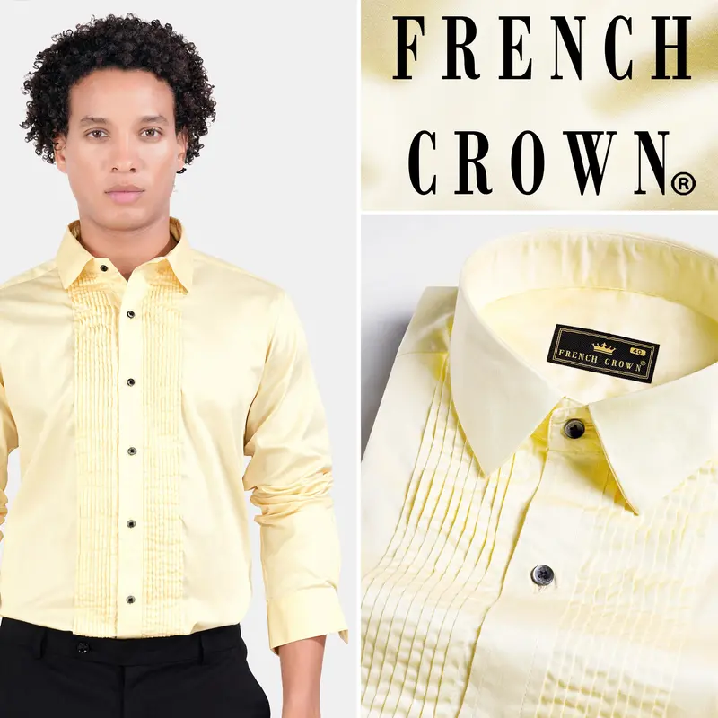 Maize Beige Subtle Sheen Super Soft Premium Cotton Tuxedo Shirt 11