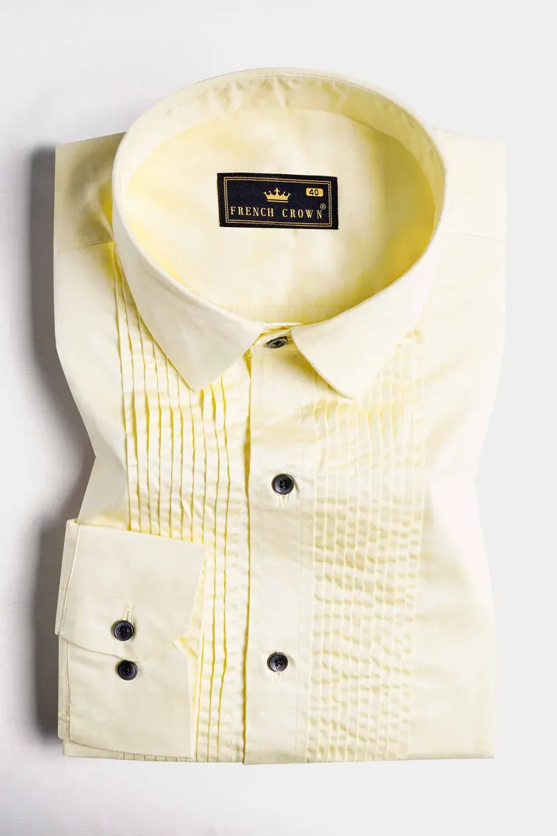 Maize Beige Subtle Sheen Super Soft Premium Cotton Tuxedo Shirt 2