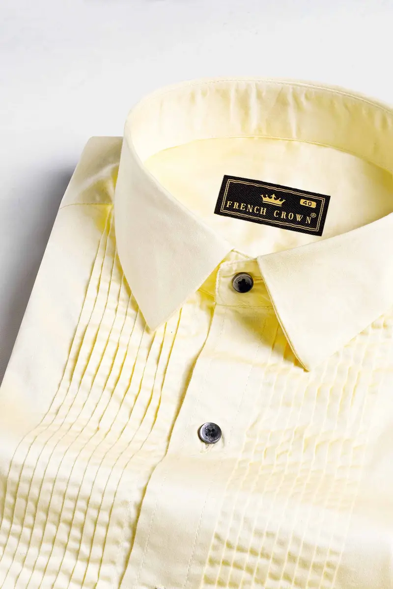 Maize Beige Subtle Sheen Super Soft Premium Cotton Tuxedo Shirt 4