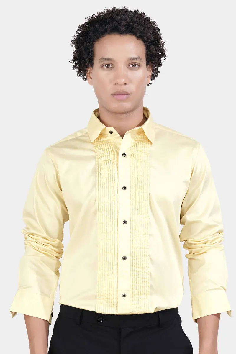Maize Beige Subtle Sheen Super Soft Premium Cotton Tuxedo Shirt 5