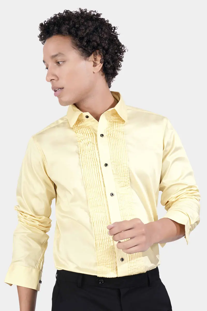 Maize Beige Subtle Sheen Super Soft Premium Cotton Tuxedo Shirt 6