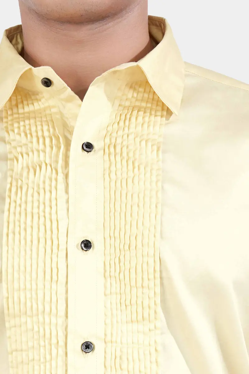 Maize Beige Subtle Sheen Super Soft Premium Cotton Tuxedo Shirt 7