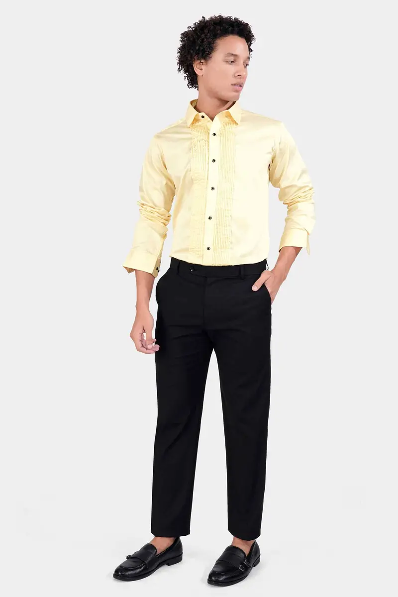 Maize Beige Subtle Sheen Super Soft Premium Cotton Tuxedo Shirt 8