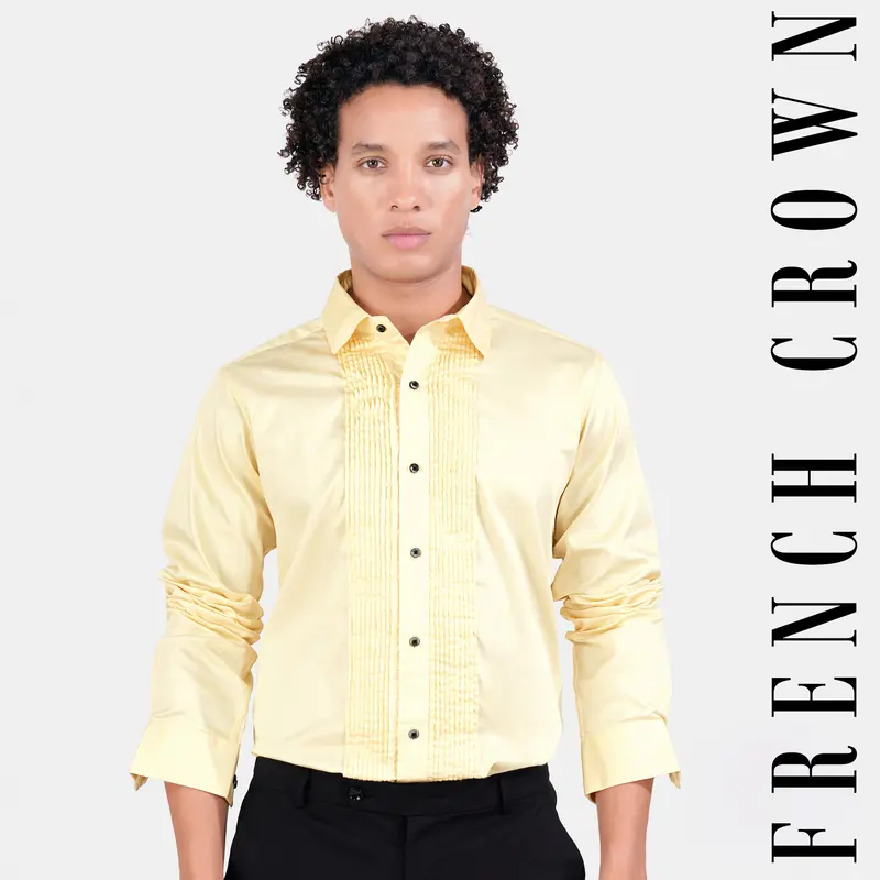 Maize Beige Subtle Sheen Super Soft Premium Cotton Tuxedo Shirt 9