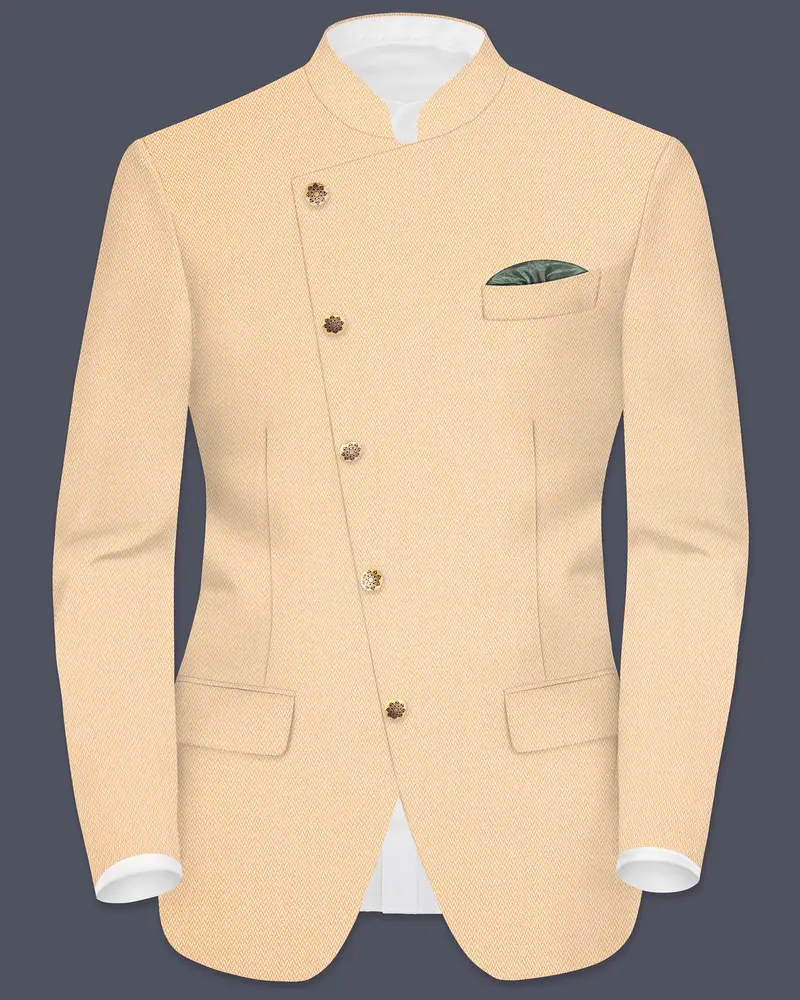 Maize Chevron Textured Cross Placket Bandhgala Designer Blazer 1