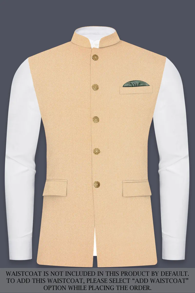Maize Chevron Textured Cross Placket Bandhgala Designer Suit 15