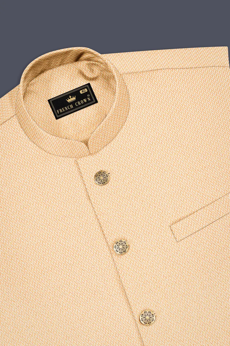Maize Chevron Textured Cross Placket Bandhgala Designer Suit 17