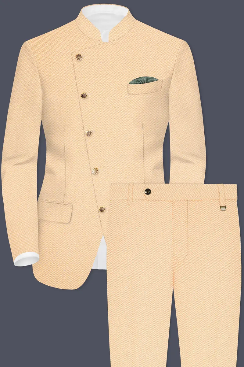Maize Chevron Textured Cross Placket Bandhgala Designer Suit 2