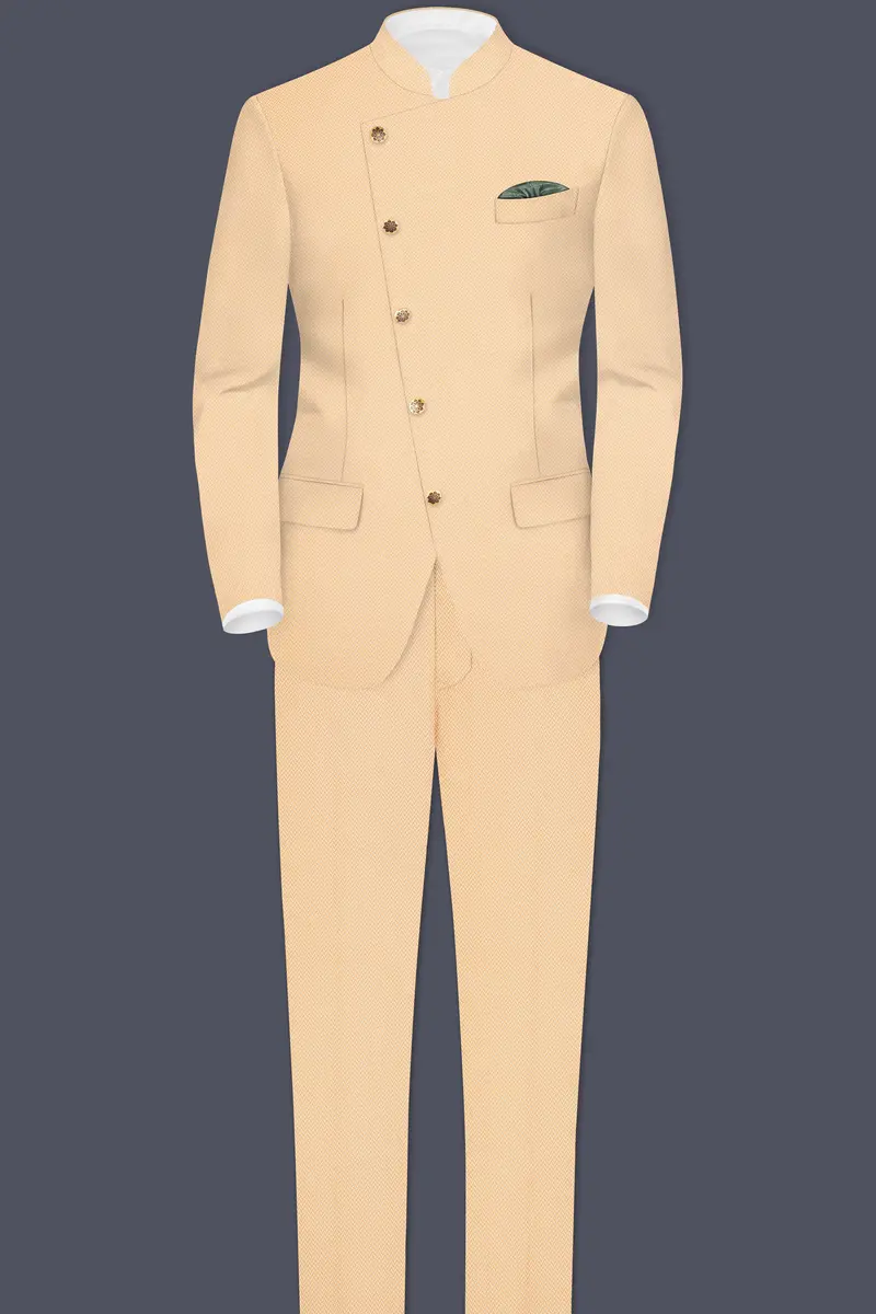 Maize Chevron Textured Cross Placket Bandhgala Designer Suit 4