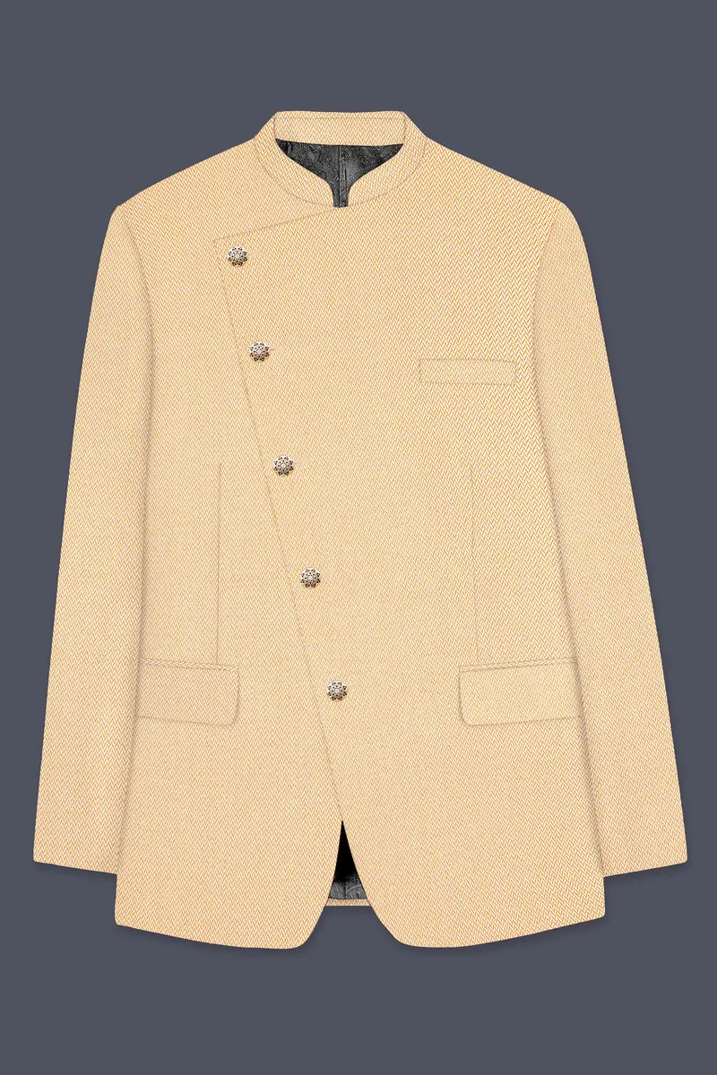 Maize Chevron Textured Cross Placket Bandhgala Designer Suit 7