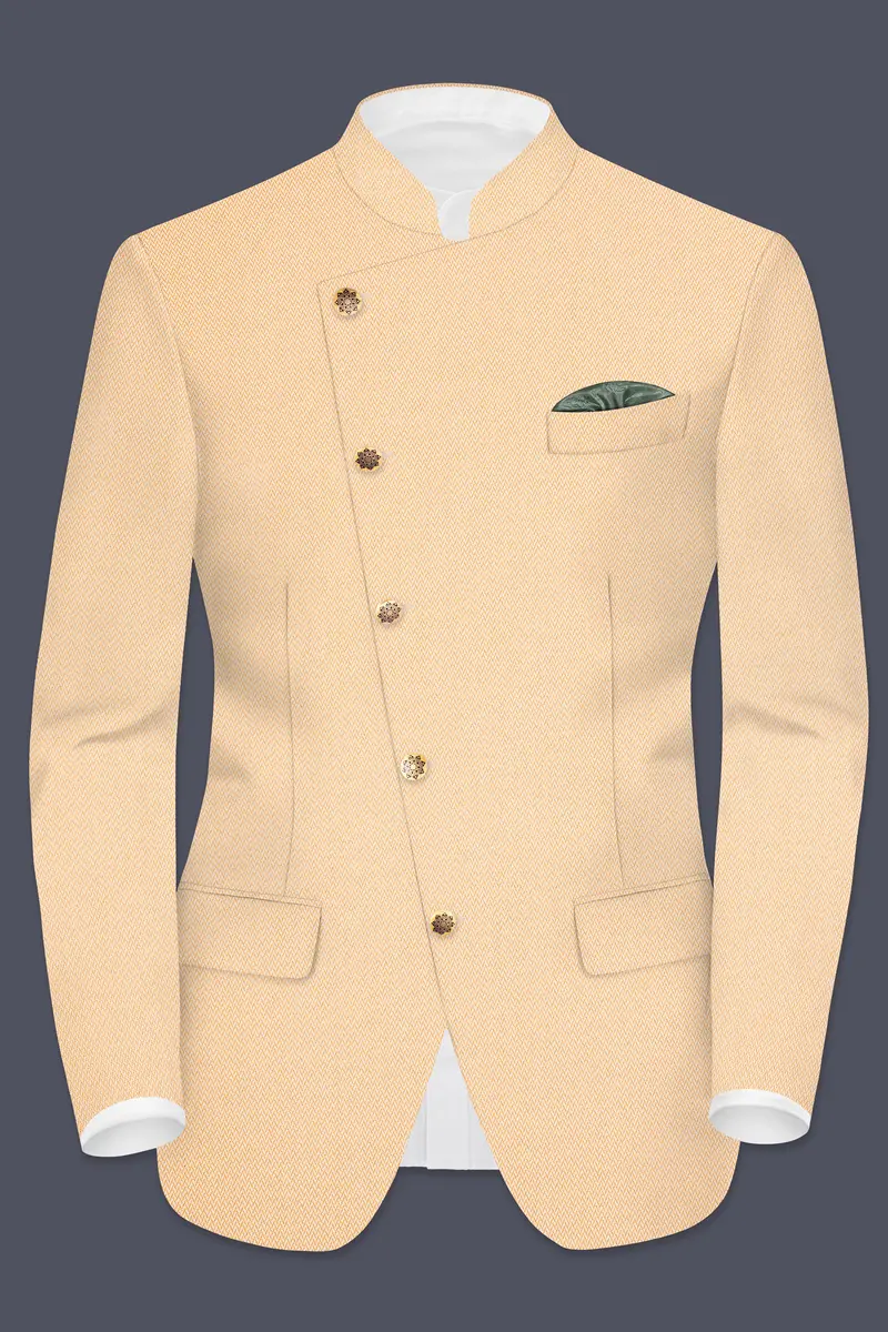 Maize Chevron Textured Cross Placket Bandhgala Designer Suit 9