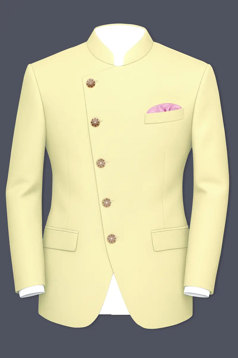 Maize Cream Cross Placket Bandhgala Premium Cotton Stretchable Traveler Blazer 2