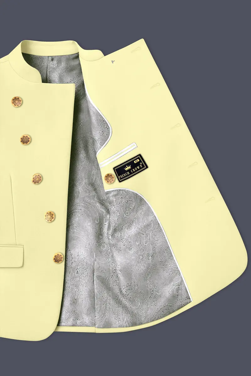 Maize Cream Cross Placket Bandhgala Premium Cotton Stretchable Traveler Blazer 4