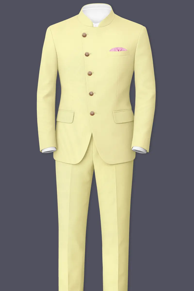 Maize Cream Cross Placket Bandhgala Premium Cotton Stretchable Traveler Blazer 8